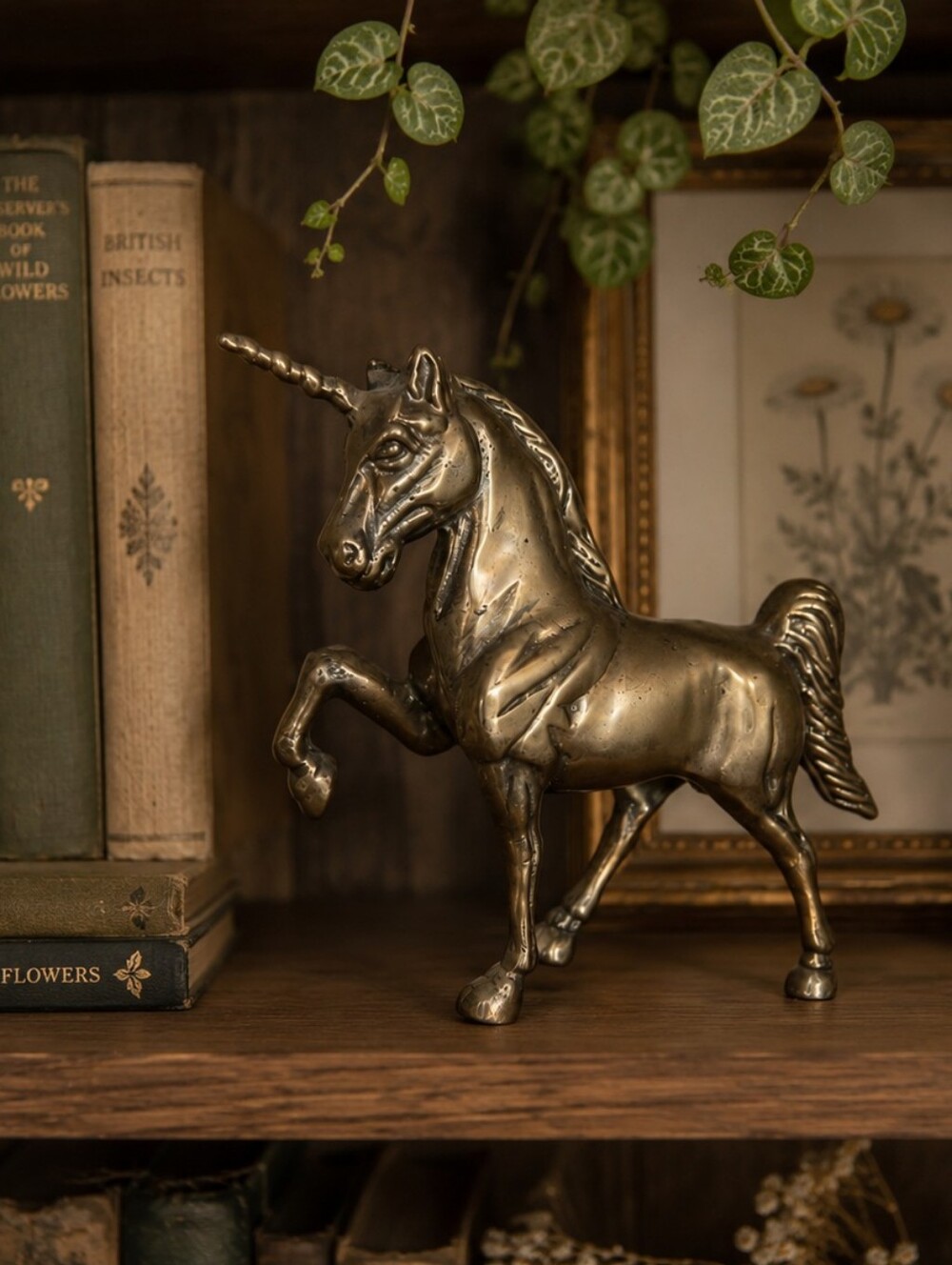 Vintage Solid Brass Unicorn Figurine 5" Mythical Horse Cottagecore Fantasy Decor